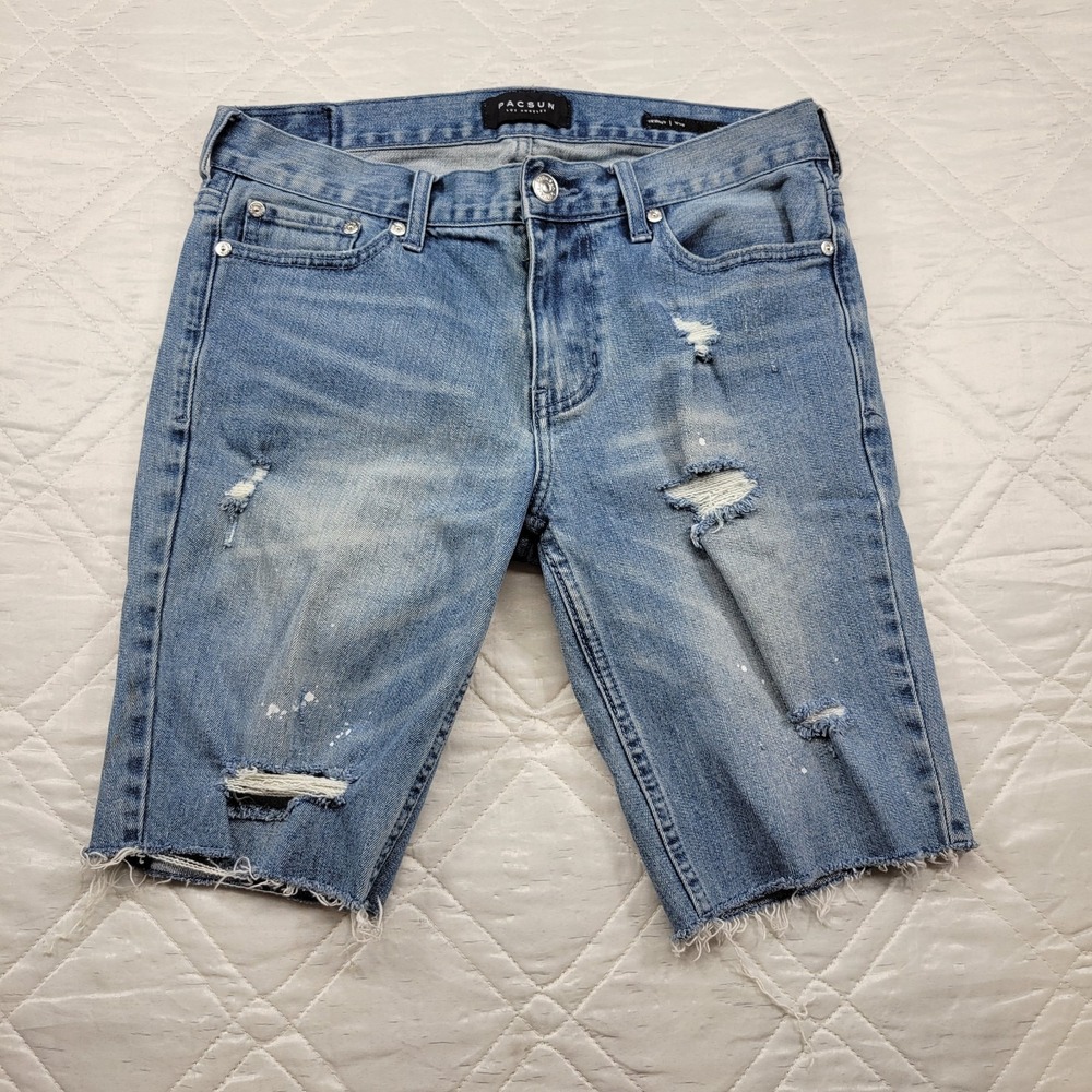 PACSUN Skinny distressed and stained cut off blue jean shorts size 30